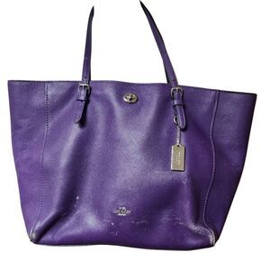 Coach Purple Pebbled Leather Turnlock Tote Bag